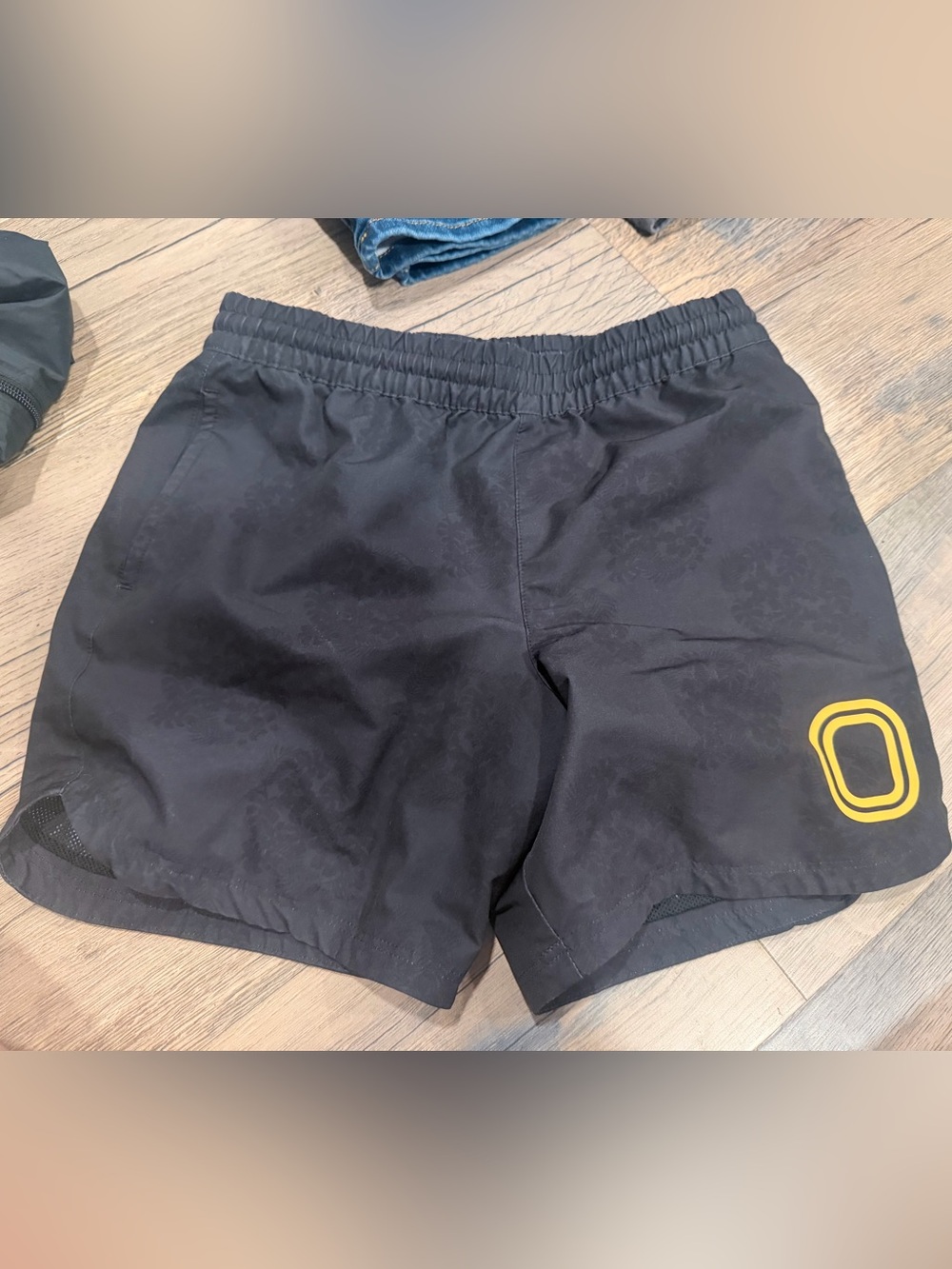 Kids Black Elastic-Waist Shorts with Subtle Floral Texture